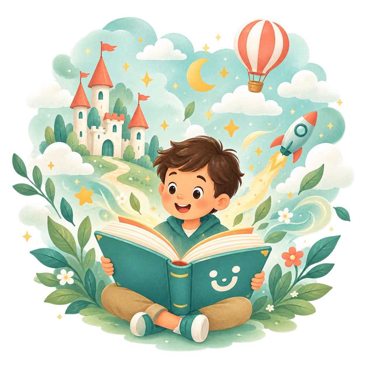 A child discovering a magical world through a storybook